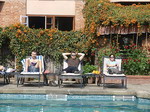 Tussen al het geregel door hebben we af en toe tijd om even te relaxen in de tuin van hotel Manaslu.